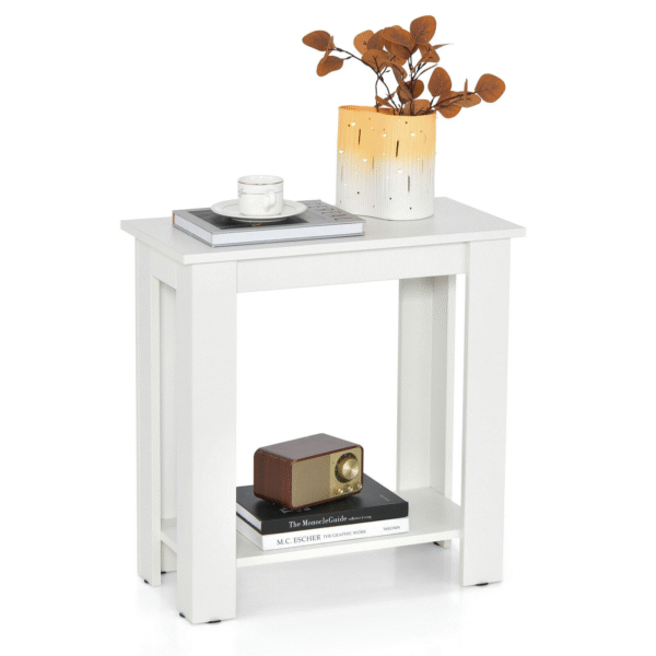 White 2-tier Compact End Table With Storage Shelf – Sofa Side Table Or Bedroom Nightstand