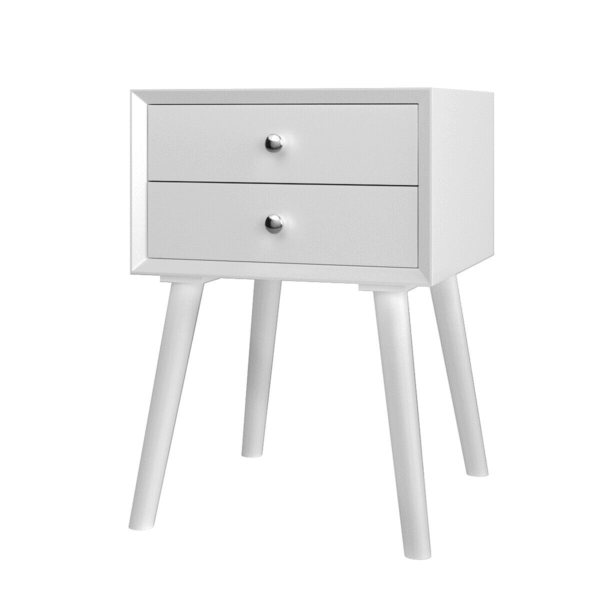 White Mid-century Wooden Nightstand With 2 Drawers